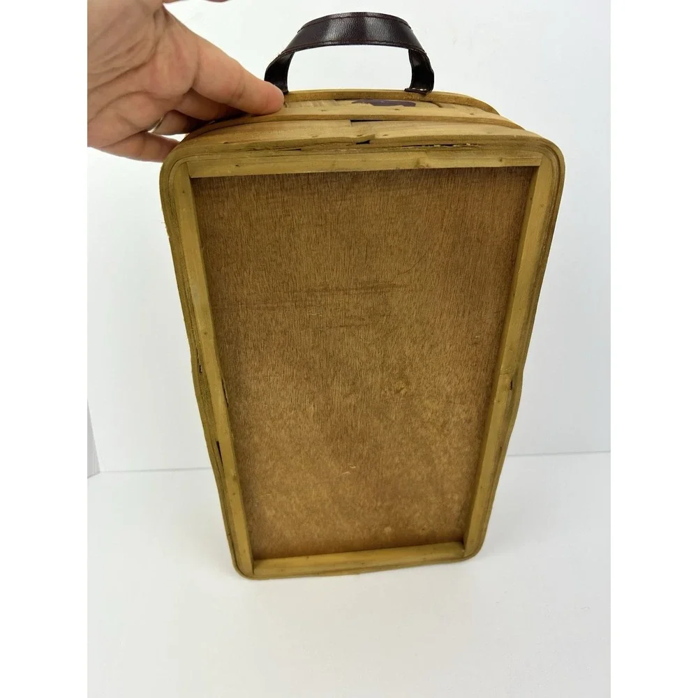 Vintage Rustic Bentwood Basket Bear Moose Fish Leather Handles Cabin Lodge Decor